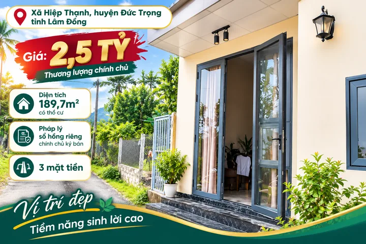 Bán căn nhà 3 mặt tiền toạ lạc tại xã Hiệp Thạnh, huyện Đức Trọng, tỉnh Lâm Đồng