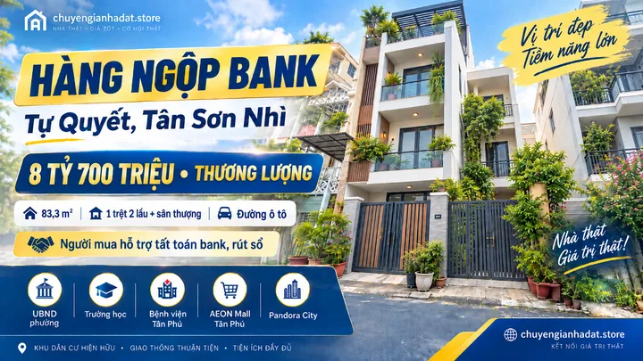 Nhà ngộp bank Tự Quyết Tân Sơn Nhì 83,3m², 3 tầng, đường ô tô, giá 8,7 tỷ