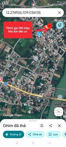 Bán Đất 75m2 có sẵn 75 m2 thổ cư giá 350 triệu tại Đường Liên Tổ Xã Diên Lâm Huyện Diên Khánh Khánh Hòa