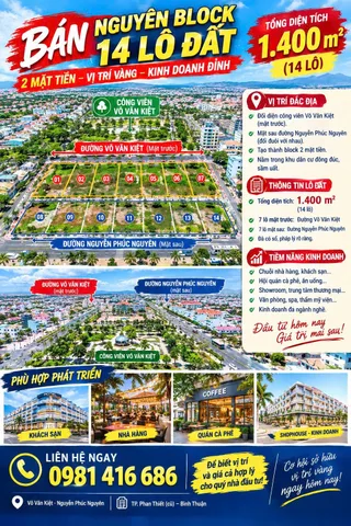🔥 BÁN NGUYÊN BLOCK 14 LÔ ĐẤT – 2 MẶT TIỀN VÕ VĂN KIỆT & NGUYỄN PHÚC NGUYÊN