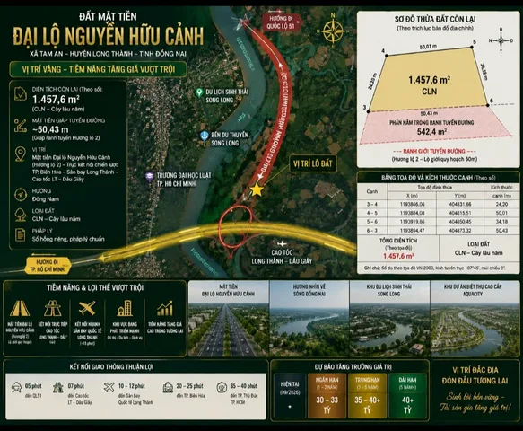 CHÍNH CHỦ CẦN CHUYỂN NHƯỢNG THỬA ĐẤT MẶT TIỀN ĐẠI LỘ NGUYỄN HỮU CẢNH, AN PHƯỚC, LONG THÀNH