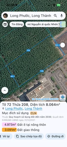 Bán Đất 8064m2 giá 23 tỷ tại Xã Long Phước Huyện Long Thành Đồng Nai