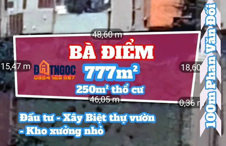 🟥Bán Đất 777m2 có sẵn 250 m2 thổ cư giá 15.5 tỷ tại Xã Bà Điểm Huyện Hóc Môn TP. Hồ Chí Minh