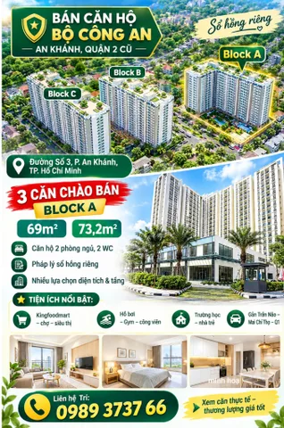Bán căn hộ Block A tầng 7-12-14 Chung Cư Bộ Công An Quận 2, dt 68-73m2, sổ hồng riêng, view đẹp (0989373766)