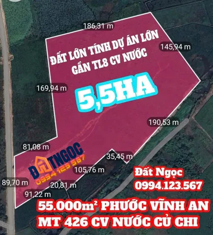 🟥Bán Đất 55.000m2 mặt tiền nhưa 426 giá 175 tỷ tại Đường Tỉnh Lộ 8 Xã Phước Vĩnh An Huyện Củ Chi TP. Hồ Chí Minh