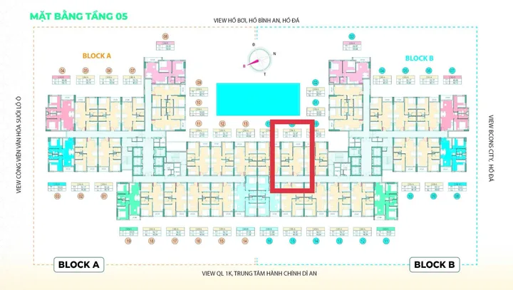 Bán căn 52 2PN + 2WC, thiết kế căn hộ vuông vức, hạn chế góc thừa nên từng mét vuông đều dễ sử dụng và bố trí nội thất. View Hồ bơi, Hồ Đá, Hồ Bình An.