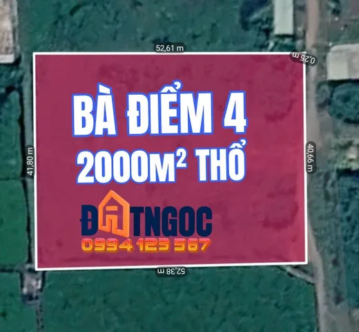 🟥Bán Đất 2000m2 có sẵn 2000 m2 thổ cư giá 35 tỷ tại Đường Bà Điểm 4 Xã Bà Điểm Huyện Hóc Môn TP. Hồ Chí Minh
