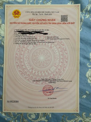 Bán Đất 5000m2 giá 1.6 tỷ tại Thôn Văn Lâm 2 Xã Phước Nam Huyện Thuận Nam Ninh Thuận