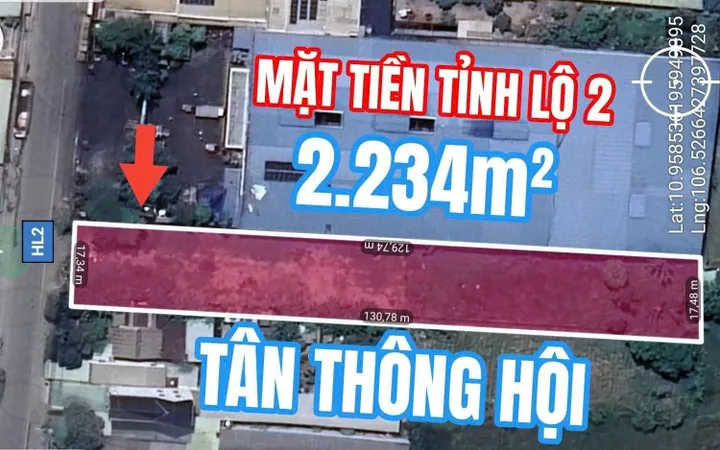🛑Bán Đất 2234m2 có sẵn 400 m2 thổ cư giá 26.5 tỷ tại Đường Tỉnh Lộ 2 Xã Tân Phú Trung Huyện Củ Chi TP. Hồ Chí Minh