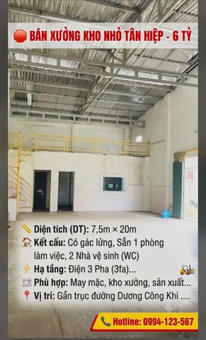 🔴Bán Kho, nhà xưởng mẶt tiền Tân Hiệp gần Dương Công Khi 150m2 có sẵn 140 m2 thổ cư giá 5.95 tỷ
