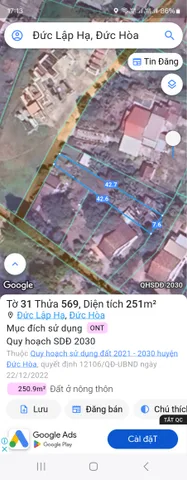 Cần tiền bán gấp đất chính chủ Đất 250m2 có sẵn 250 m2 thổ cư giá 700 triệu tại Đường Mỹ Hạnh Xã Đức Lập Hạ Huyện Đức Hòa Long An