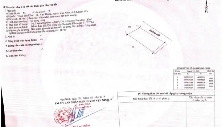 Bán Đất 587m2 có sẵn 400 m2 thổ cư giá 7.04 tỷ tại Xã Vạn Thạnh Huyện Vạn Ninh Khánh Hòa