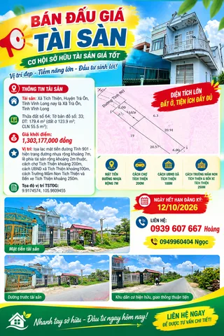 Bán Nhà riêng 179.4m2 có sẵn 123.9 m2 thổ cư giá 1.3 tỷ tại Đường Tỉnh lộ 901 Xã Tích Thiện Huyện Trà Ôn Vĩnh Long