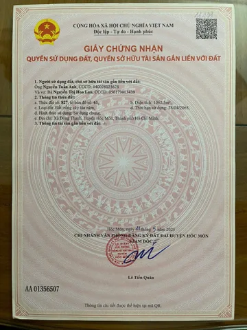 Bán Đất 1062.5m2 có sẵn 462.6 m2 thổ cư giá 24 tỷ tại Đường Đông Thạnh 2 Xã Đông Thạnh Huyện Hóc Môn TP. Hồ Chí Minh