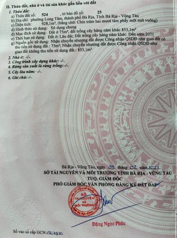 Bán Đất mặt Đường Võ Thị Sáu Phường Long Tâm Thành phố Bà Rịa