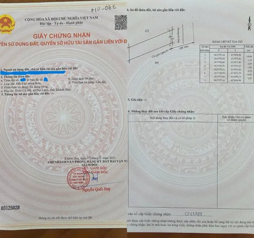 Bán Đất 99m2 có sẵn 99 m2 thổ cư giá 1.54 tỷ tại Xã Đại Lãnh Huyện Vạn Ninh Khánh Hòa