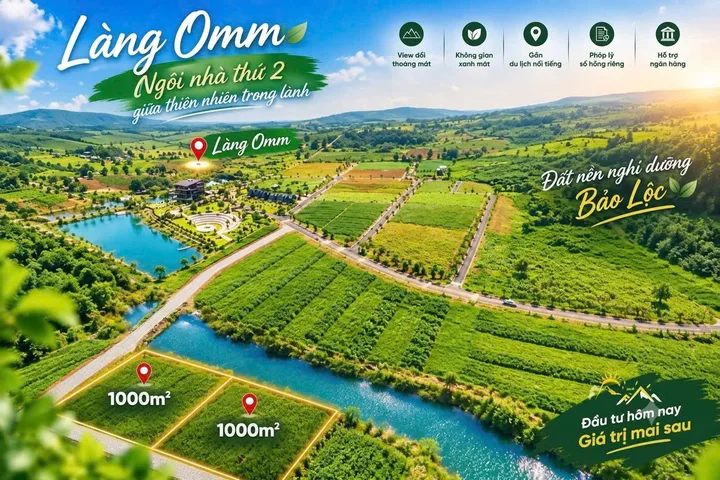 1.000m² đất Làng Omm Bảo Lộc – pháp lý sẵn, giá từ 2,3 triệu/m²