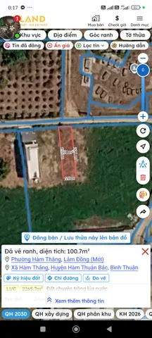 Bán Đất 100m2 có sẵn 100 m2 thổ cư giá 580 triệu tại Xã Hàm Thắng Huyện Hàm Thuận Bắc Bình Thuận