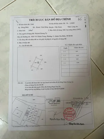 Bán Đất 100m2 có sẵn 100 m2 thổ cư giá 350 triệu tại Xã Phước Vĩnh Đông Huyện Cần Giuộc Long An