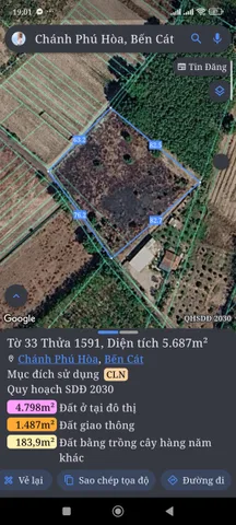 Bán Đất 5687m2 có sẵn 160 m2 thổ cư giá 11.4 tỷ tại Phường Chánh Phú Hòa Thị xã Bến Cát Bình Dương