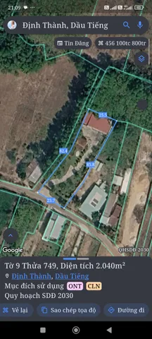 Bán Đất 2040m2 có sẵn 500 m2 thổ cư giá 7.5 tỷ tại Xã Định Thành Huyện Dầu Tiếng Bình Dương
