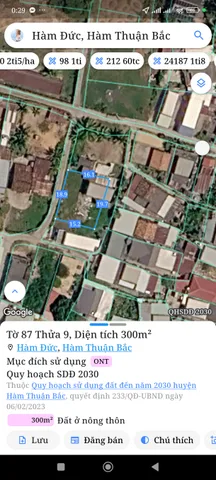Bán Đất 908m2 có sẵn 300 m2 thổ cư giá 1.5 tỷ tại Xã Hàm Đức Huyện Hàm Thuận Bắc Bình Thuận