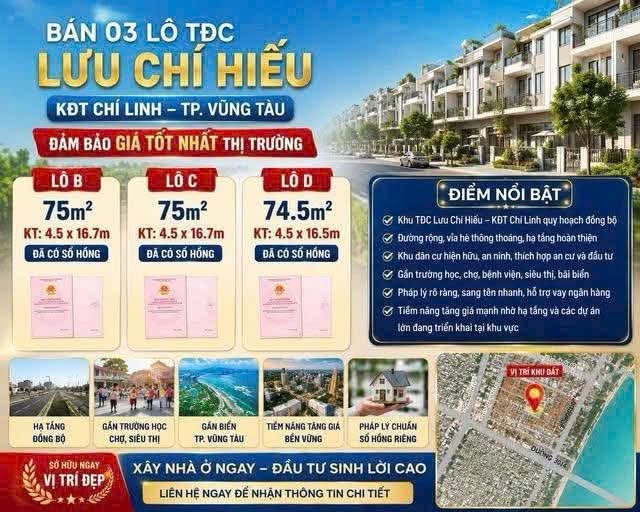 🔥 BÁN TRỌN 03 LÔ TĐC LƯU CHÍ HIẾU – KĐT CHÍ LINH | 224,5M² – 7,2 TỶ 🔥
