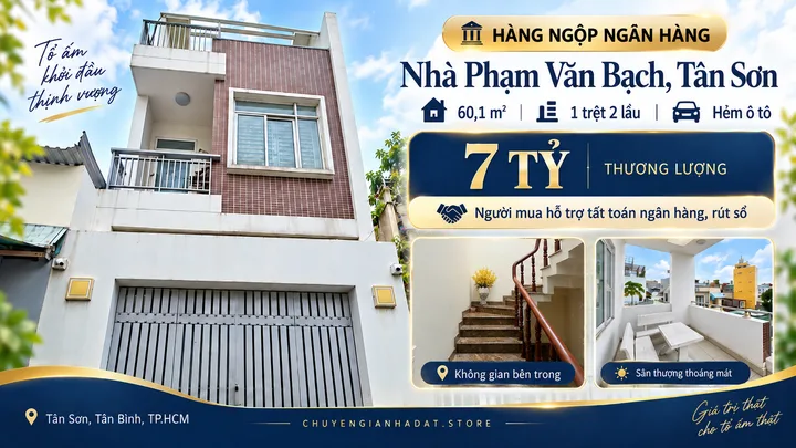 Hàng ngộp Phạm Văn Bạch, Tân Sơn – 60,1m², 3 tầng, hẻm ô tô – 7 tỷ thương lượng