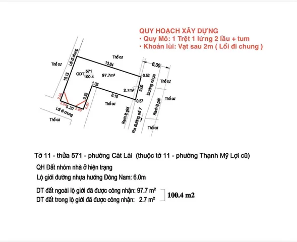 BÁN ĐẤT THỔ CƯ HẺM ô tô phường Thạnh Mỹ Lợi Quận 2, gần Chung cư The CBD đất ngang 5m nở hậu vuông 10m