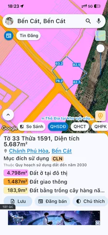 Bán Đất 5687m2 có sẵn 160 m2 thổ cư giá 14.2 tỷ tại Phường Chánh Phú Hòa Thị xã Bến Cát Bình Dương