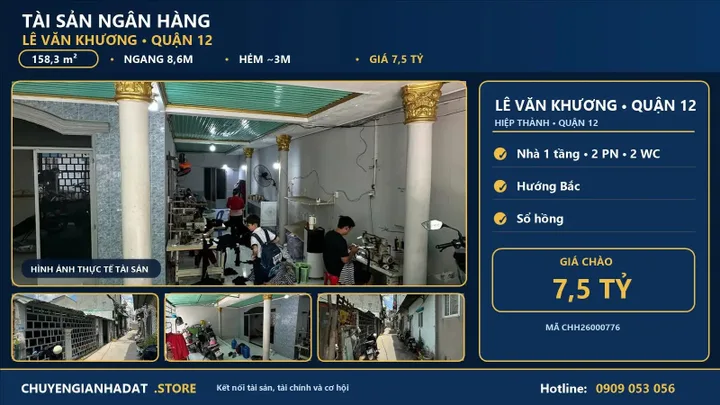 Tài sản ngân hàng Quận 12 – Lê Văn Khương 158,3m² – giá 7,5 tỷ