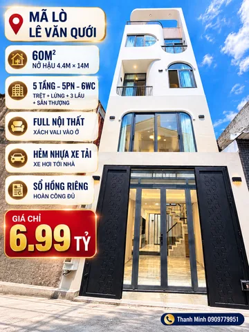 🔥 HXH MÃ LÒ – LÊ VĂN QUỚI – 5 TẦNG – 60M² – FULL NỘI THẤT – 6.99 TỶ 🔥