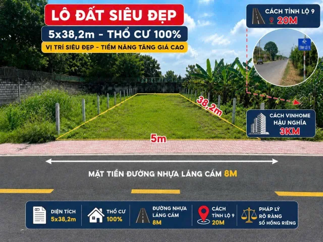 Bán Đất 190m2 có sẵn 190 m2 thổ cư giá 2.55 tỷ tại Xã Đức Hòa Thượng Huyện Đức Hòa Long An