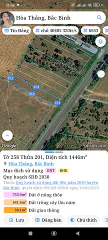 Bán Đất 1445m2 có sẵn 120 m2 thổ cư giá 5.8 tỷ tại Xã Hòa Thắng Huyện Bắc Bình Bình Thuận