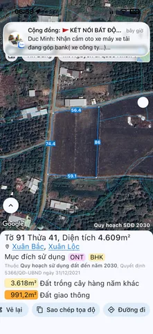 Bán Đất 4609m2 có sẵn 300 m2 thổ cư giá 6.3 tỷ tại Xã Xuân Bắc Huyện Xuân Lộc Đồng Nai