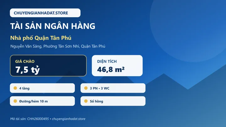 Tài sản ngân hàng Quận Tân Phú – Nguyễn Văn Săng 46,8m² – giá 7,5 tỷ