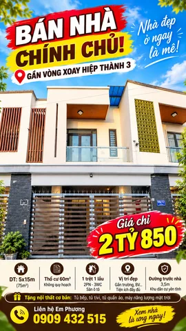 2Tỷ950 Bán Nhà riêng 75m2 có sẵn 60 m2 thổ cư, tại Đường Nguyễn Văn Trỗi Phường Hiệp Thành Thành phố Thủ Dầu Một Bình Dương