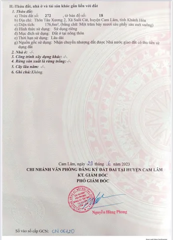 Bán Nhà riêng 176m2 có sẵn 176 m2 thổ cư giá 2.4 tỷ tại Xã Suối Cát Huyện Cam Lâm Khánh Hòa