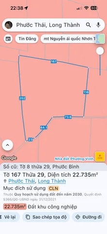 Bán Đất 22735m2 giá 16.5 tỷ tại Xã Phước Bình Huyện Long Thành Đồng Nai