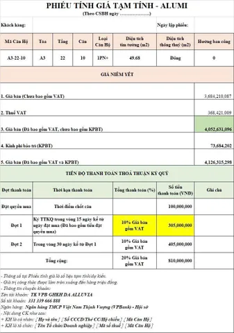 Bán Căn hộ chung cư Alumi 49.7m2 giá 3.35 tỷ dự án Alluvia City Văn Giang