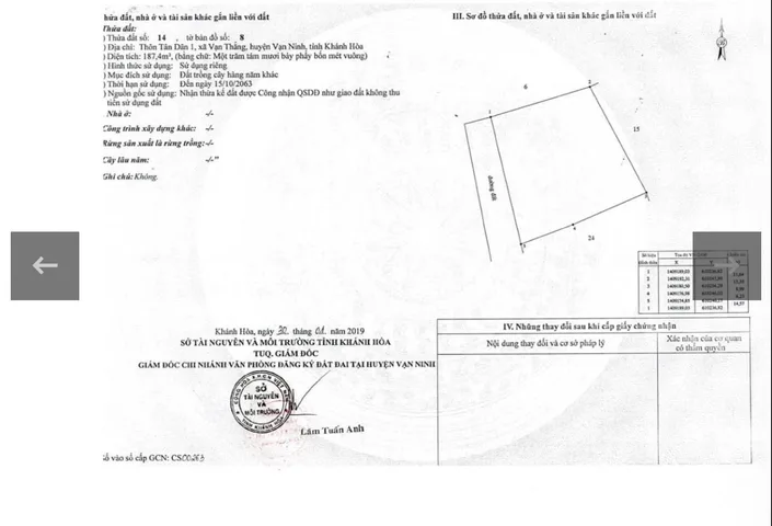 Bán Đất 187m2 giá 1.31 tỷ tại Xã Vạn Thắng Huyện Vạn Ninh Khánh Hòa