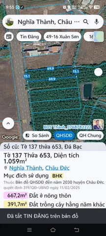Bán Đất 1058m2 dường DT992 tại Xã Đá Bạc Huyện Châu Đức Bà Rịa - Vũng Tàu