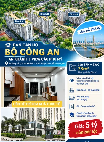 CHỈ 5 TỶ – Bán căn 2PN 73m2 Chung cư Bộ Công An Q2, view đẹp, sổ hồng (0989373766)