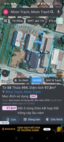 Bán Đất 97.8m2 có sẵn 97.8 m2 thổ cư giá 1.8 tỷ tại Xã Phước Thiền Huyện Nhơn Trạch Đồng Nai