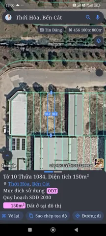 Bán Đất 150m2 có sẵn 150 m2 thổ cư giá 1.6 tỷ tại Phường Thới Hòa Thị xã Bến Cát Bình Dương