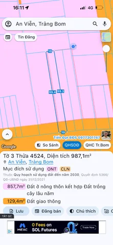 Bán Đất 1000m2 có sẵn 100 m2 thổ cư giá 7.5 tỷ tại Xã An Viễn Huyện Trảng Bom Đồng Nai