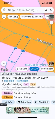 Bán Đất 343m2 có sẵn 176 m2 thổ cư giá 5.5 tỷ tại Đường 30 Tháng 4 Xã Bàu Hàm Huyện Trảng Bom Đồng Nai