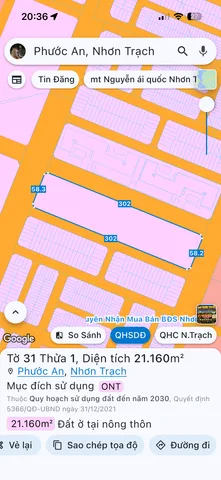 Bán Đất 21160m2 có sẵn 21160 m2 thổ cư giá 120 tỷ tại Xã Phước An Huyện Nhơn Trạch Đồng Nai