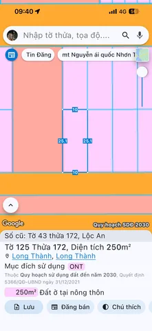 Bán Đất 250m2 có sẵn 250 m2 thổ cư giá 12.5 tỷ tại Xã Bình Sơn Huyện Long Thành Đồng Nai