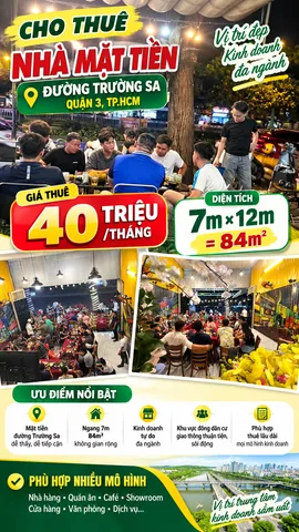 Cho thuê Mặt bằng kinh doanh 100m2 giá 40 triệu tại Đường Trường Sa Phường 11 Quận 3 TP. Hồ Chí Minh